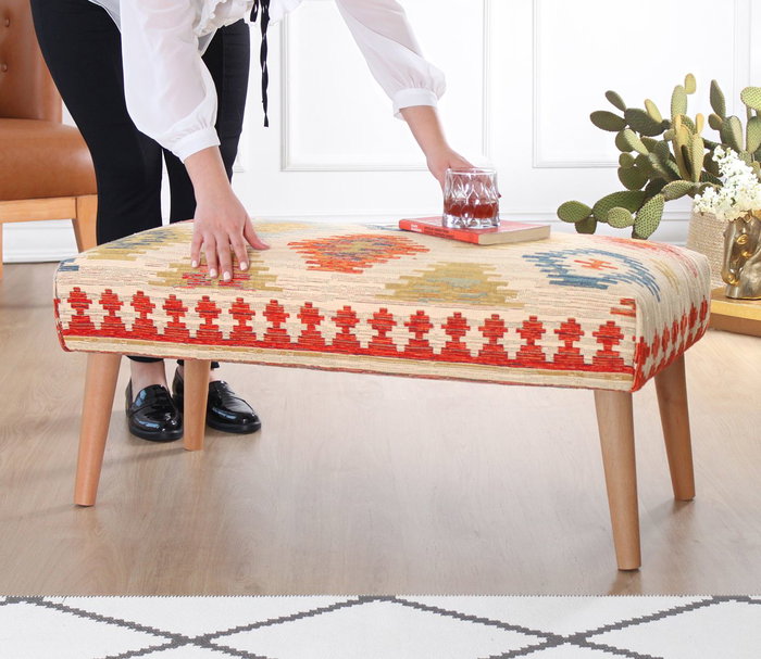 Atelier Del Sofa Banco Crema 91x42x46cm Algodón Lino Patas Haya Elegante y Cómodo
